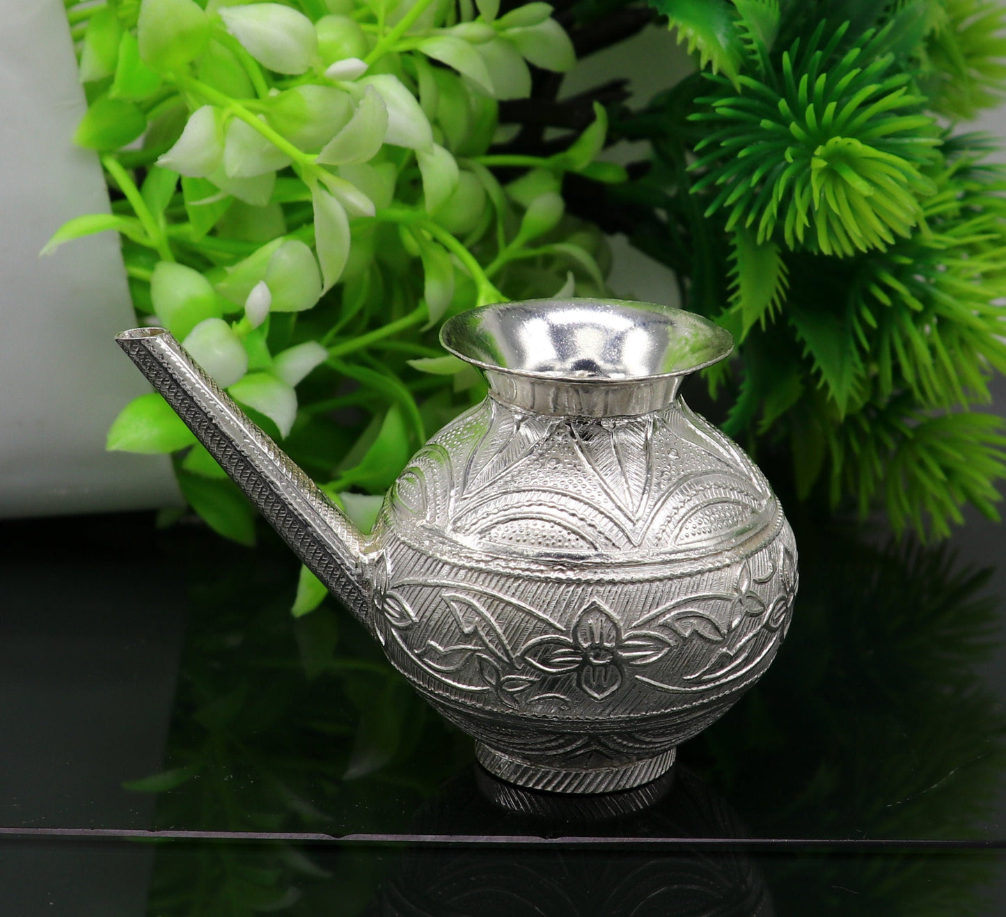 925 sterling silver customized designer puja kalash, fabulous silver utensils with nozzles, karwa chauth kalash jar , puja article su163 - TRIBAL ORNAMENTS