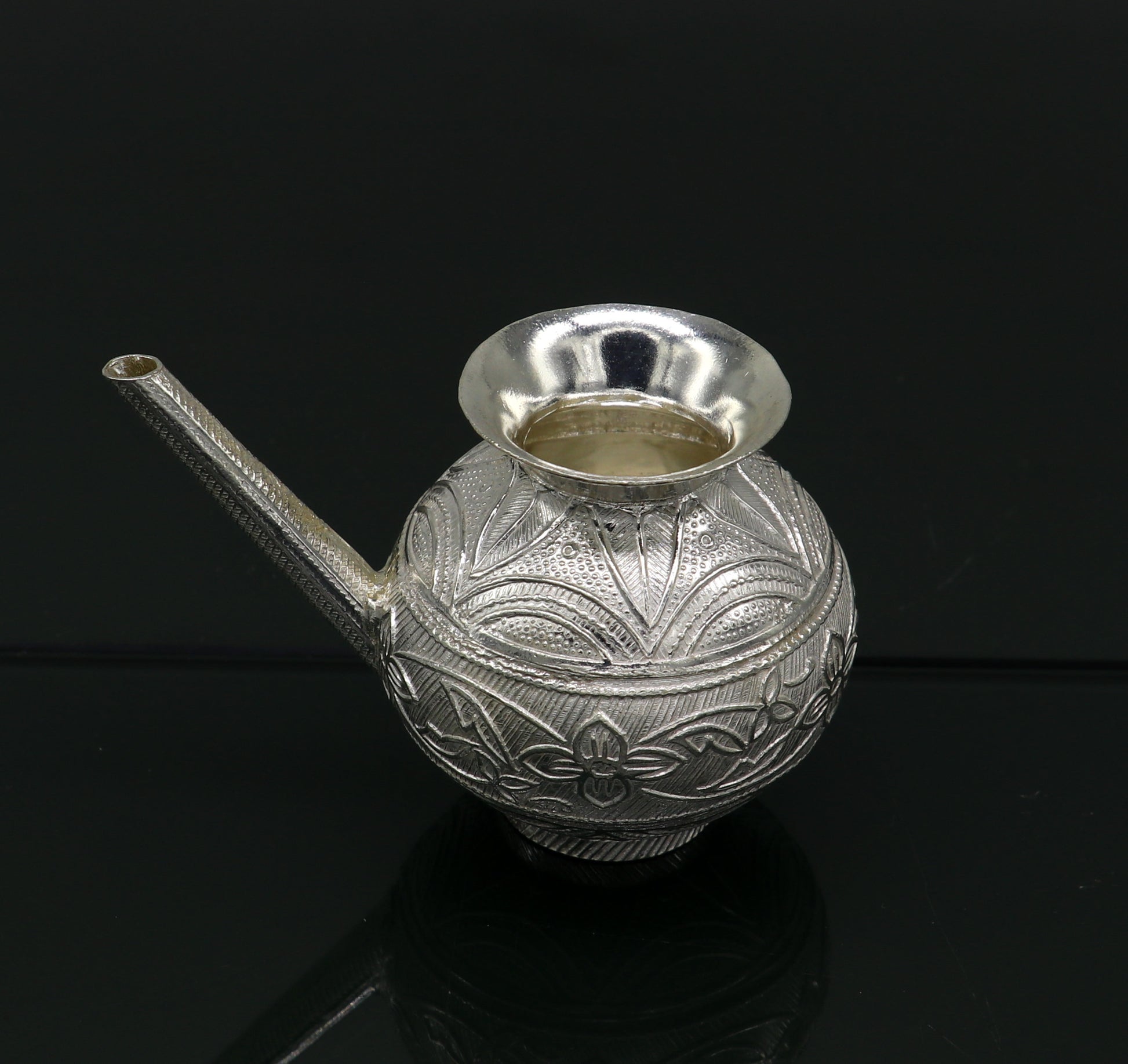 925 sterling silver customized designer puja kalash, fabulous silver utensils with nozzles, karwa chauth kalash jar , puja article su163 - TRIBAL ORNAMENTS