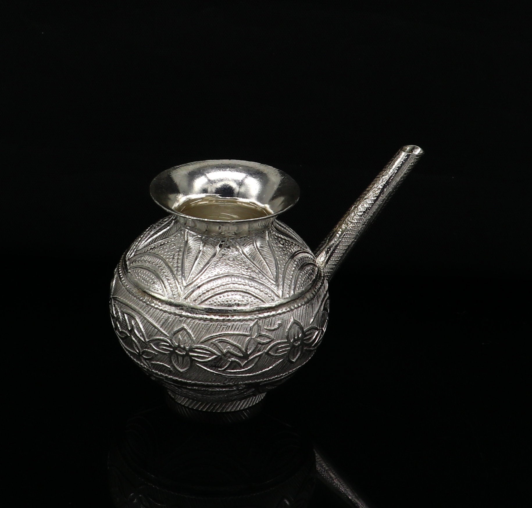 925 sterling silver customized designer puja kalash, fabulous silver utensils with nozzles, karwa chauth kalash jar , puja article su163 - TRIBAL ORNAMENTS