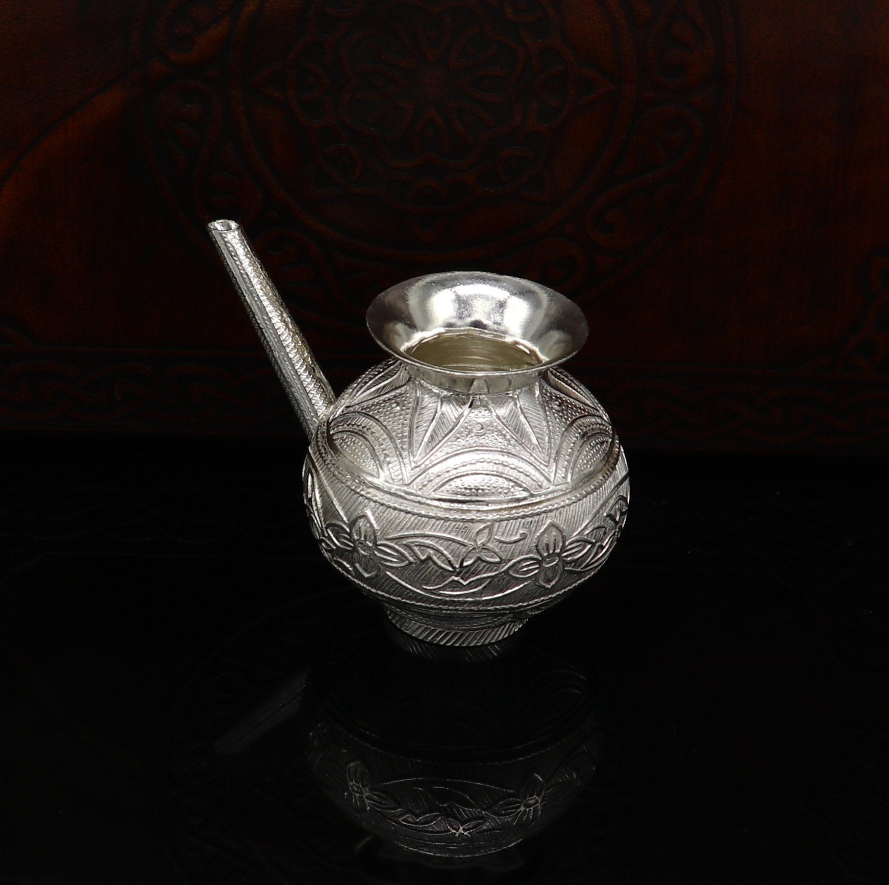 925 sterling silver customized designer puja kalash, fabulous silver utensils with nozzles, karwa chauth kalash jar , puja article su163 - TRIBAL ORNAMENTS