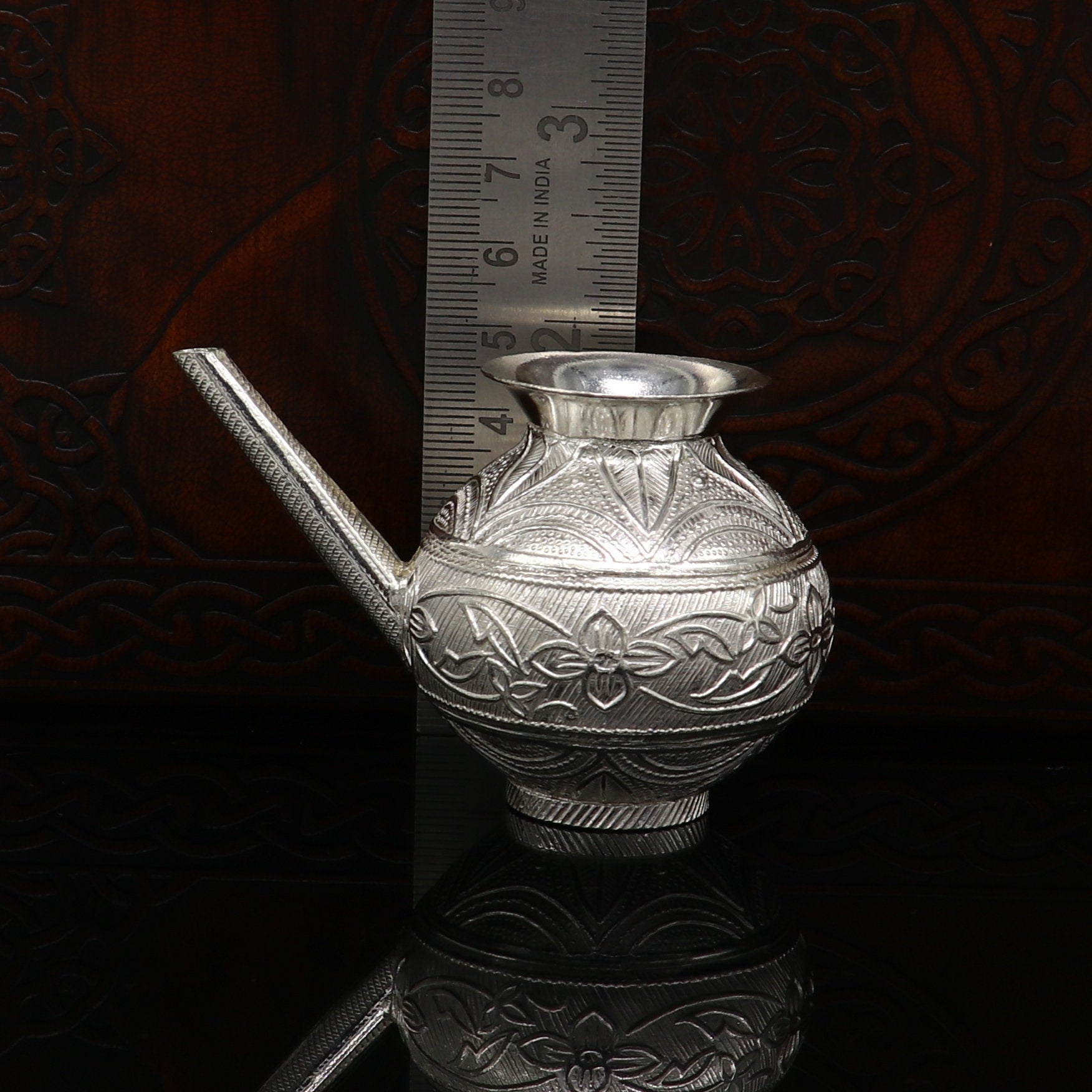 925 sterling silver customized designer puja kalash, fabulous silver utensils with nozzles, karwa chauth kalash jar , puja article su163 - TRIBAL ORNAMENTS