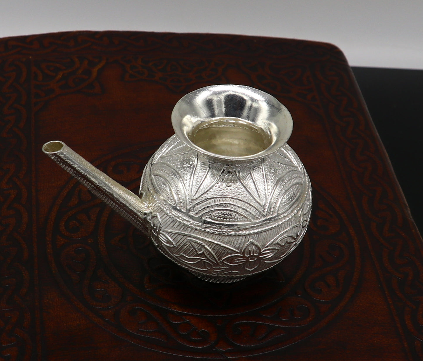 925 sterling silver customized designer puja kalash, fabulous silver utensils with nozzles, karwa chauth kalash jar , puja article su163 - TRIBAL ORNAMENTS