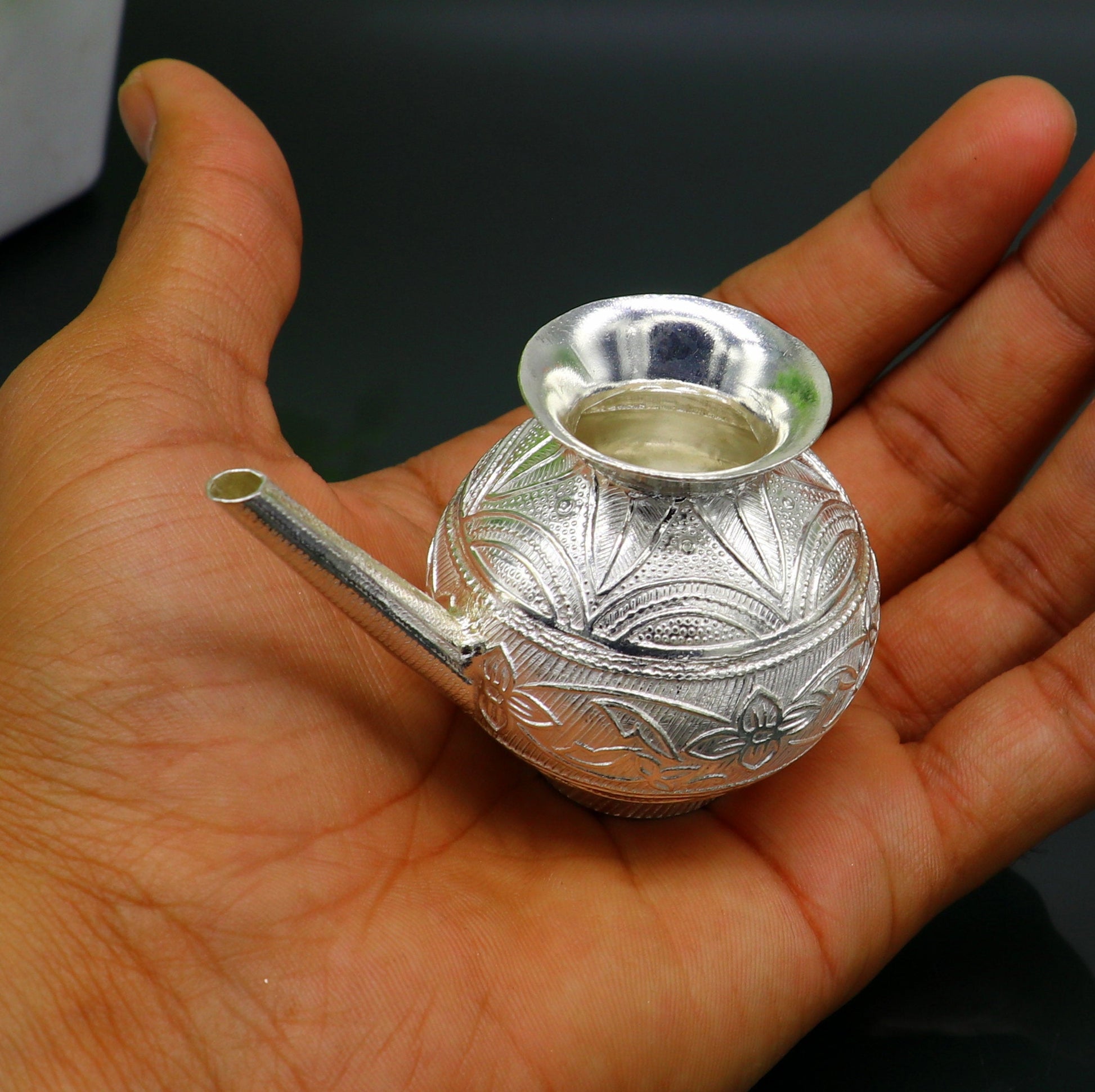 925 sterling silver customized designer puja kalash, fabulous silver utensils with nozzles, karwa chauth kalash jar , puja article su163 - TRIBAL ORNAMENTS