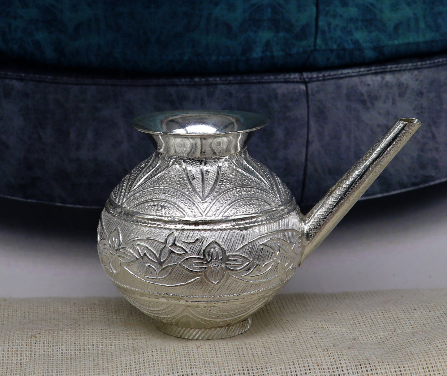 925 sterling silver customized designer puja kalash, fabulous silver utensils with nozzles, karwa chauth kalash jar , puja article su163 - TRIBAL ORNAMENTS