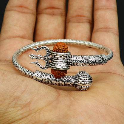 925 sterling silver customized lord shiva trident trishul With Rudraksha bangle bracelet kada, best gift for girl's or boy's nssk428 - TRIBAL ORNAMENTS