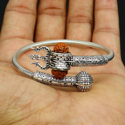 925 sterling silver customized lord shiva trident trishul With Rudraksha bangle bracelet kada, best gift for girl's or boy's nssk428 - TRIBAL ORNAMENTS
