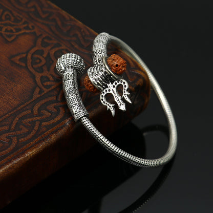 925 sterling silver customized lord shiva trident trishul With Rudraksha bangle bracelet kada, best gift for girl's or boy's nssk428 - TRIBAL ORNAMENTS