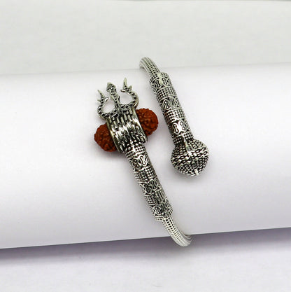 925 sterling silver customized lord shiva trident trishul With Rudraksha bangle bracelet kada, best gift for girl's or boy's nssk428 - TRIBAL ORNAMENTS