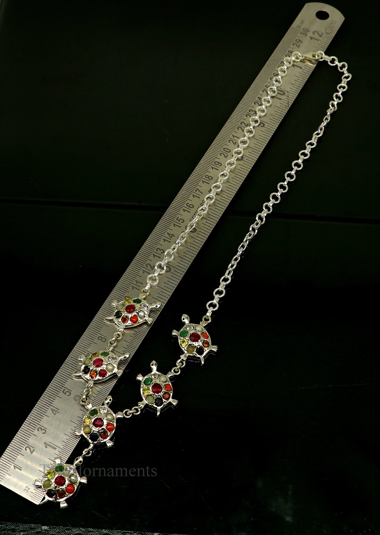 925 sterling silver customizable Navratan stone tortoise pendant necklace, tribal ethnic jewelry for belly dance or stylish occasions