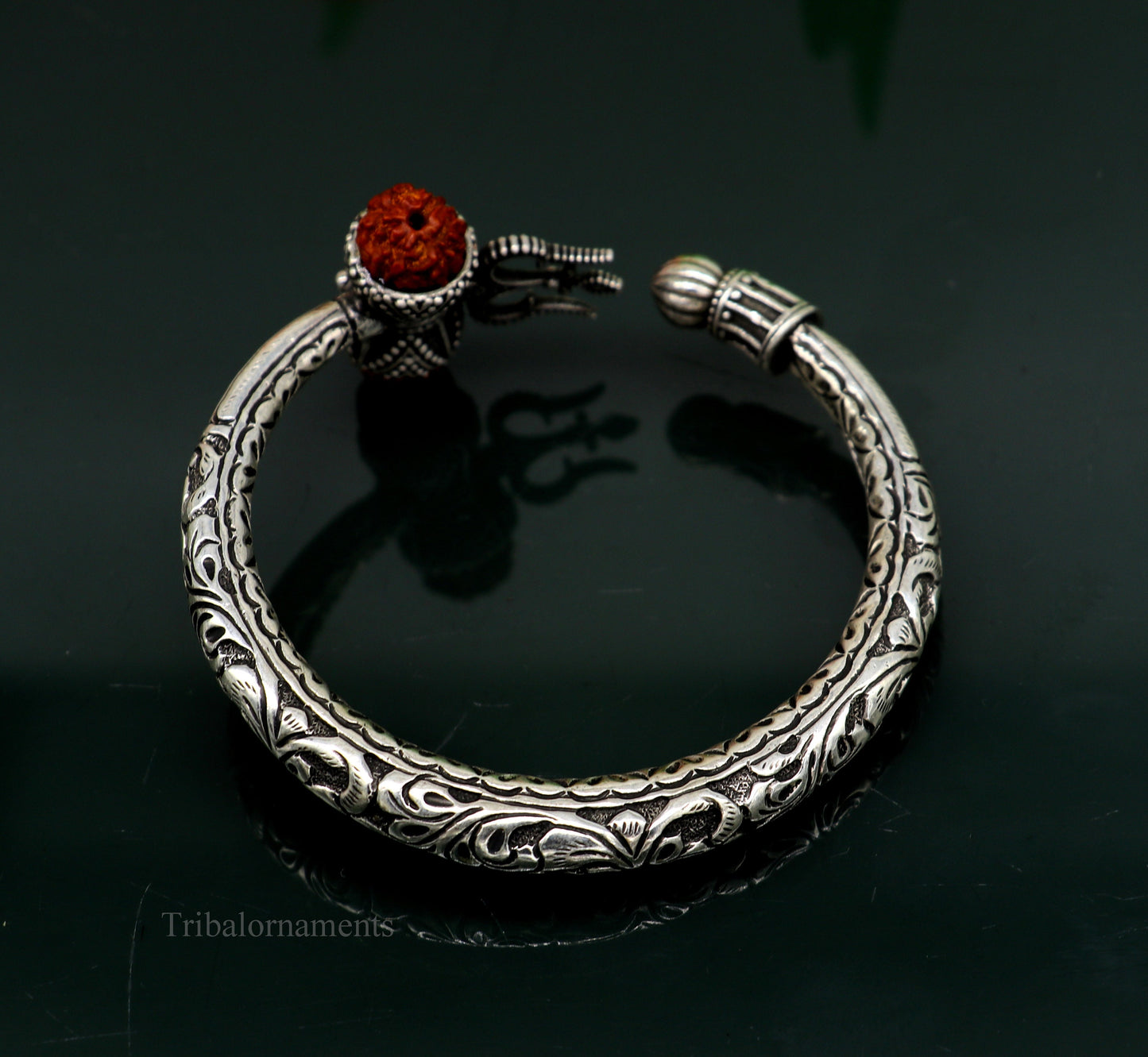 925 sterling silver customized Shiva trident stunning bangle men's bracelet, excellent Nakshi work men's gifting jewelry from India nsk264 - TRIBAL ORNAMENTS