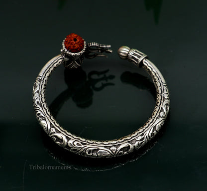 925 sterling silver customized Shiva trident stunning bangle men's bracelet, excellent Nakshi work men's gifting jewelry from India nsk264 - TRIBAL ORNAMENTS
