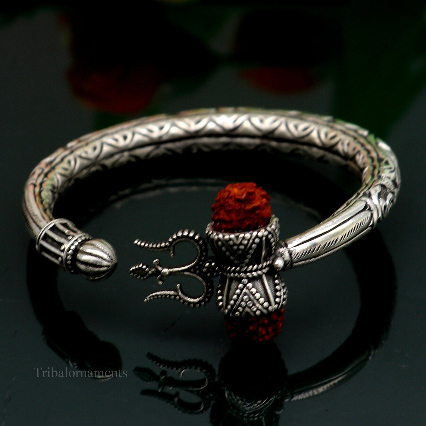 925 sterling silver customized Shiva trident stunning bangle men's bracelet, excellent Nakshi work men's gifting jewelry from India nsk264 - TRIBAL ORNAMENTS
