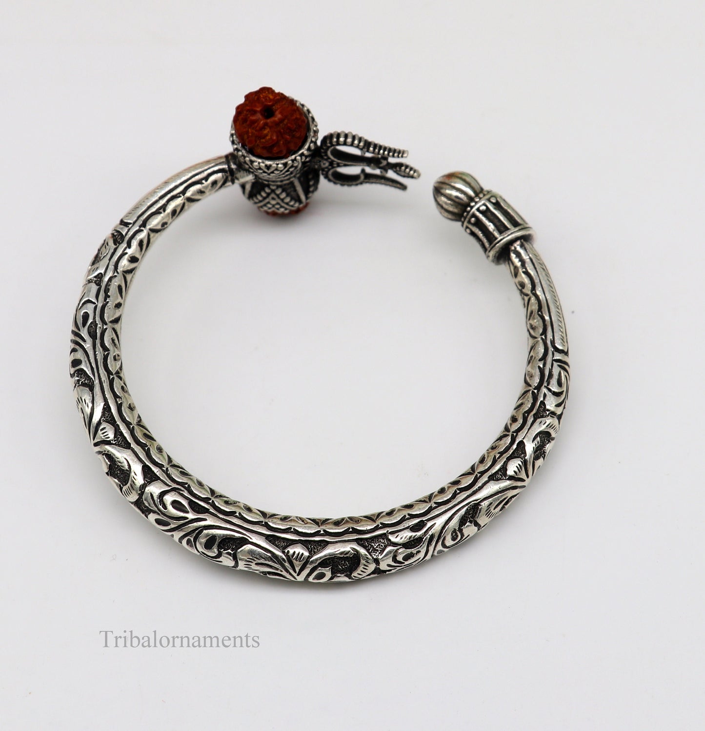 925 sterling silver customized Shiva trident stunning bangle men's bracelet, excellent Nakshi work men's gifting jewelry from India nsk264 - TRIBAL ORNAMENTS