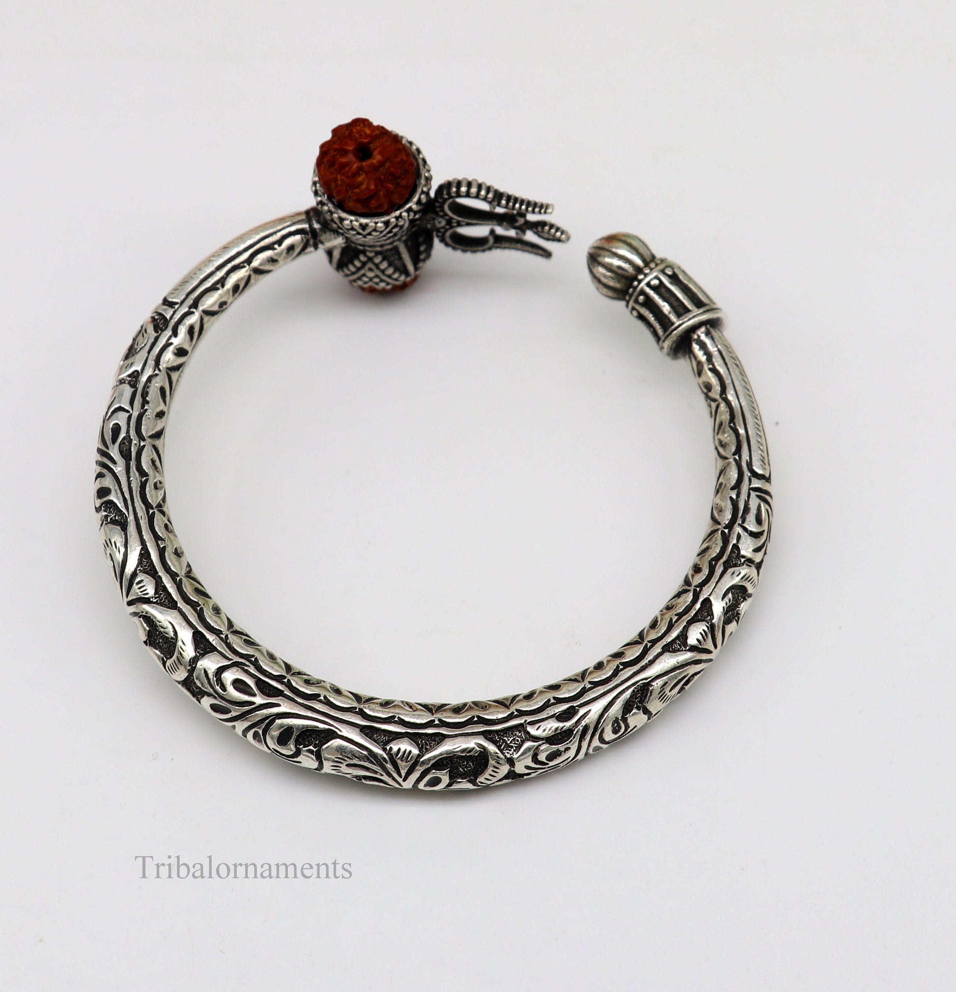 925 sterling silver customized Shiva trident stunning bangle men's bracelet, excellent Nakshi work men's gifting jewelry from India nsk264 - TRIBAL ORNAMENTS