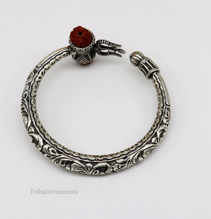 925 sterling silver customized Shiva trident stunning bangle men's bracelet, excellent Nakshi work men's gifting jewelry from India nsk264 - TRIBAL ORNAMENTS