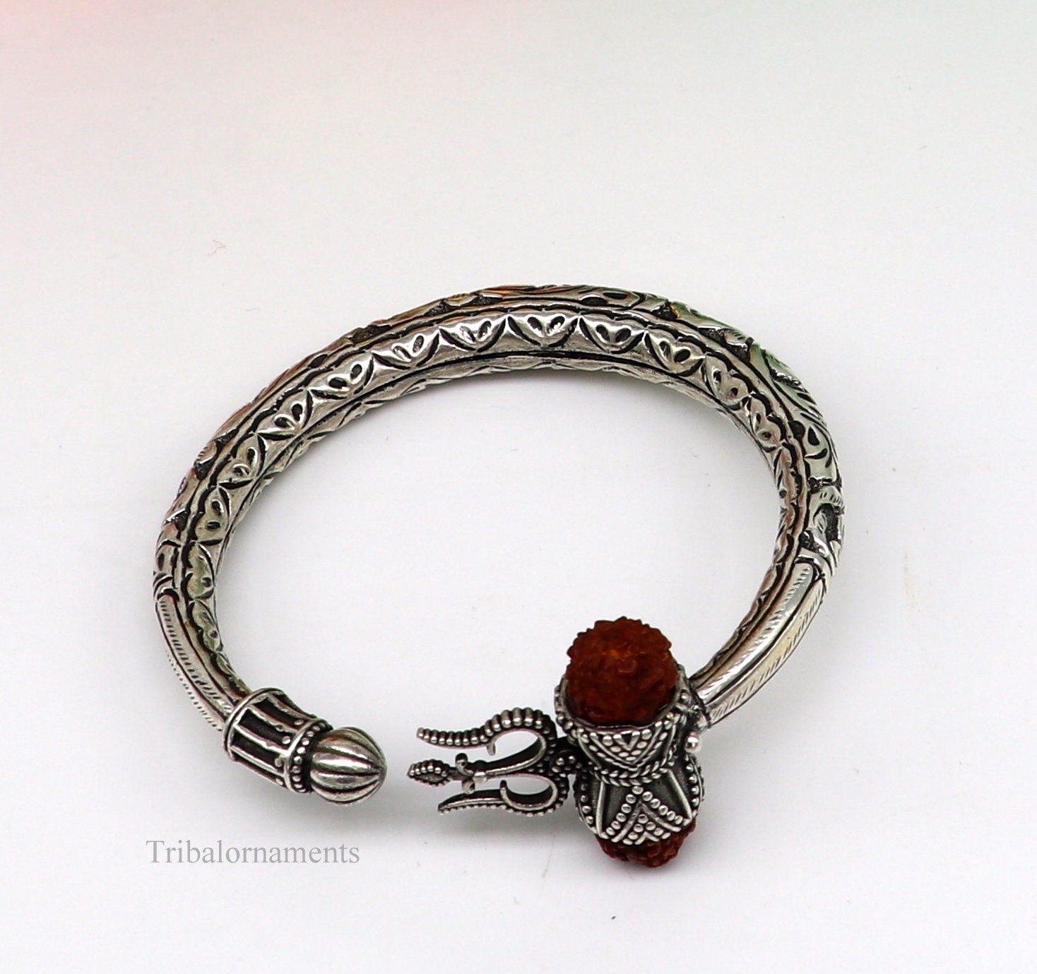 925 sterling silver customized Shiva trident stunning bangle men's bracelet, excellent Nakshi work men's gifting jewelry from India nsk264 - TRIBAL ORNAMENTS