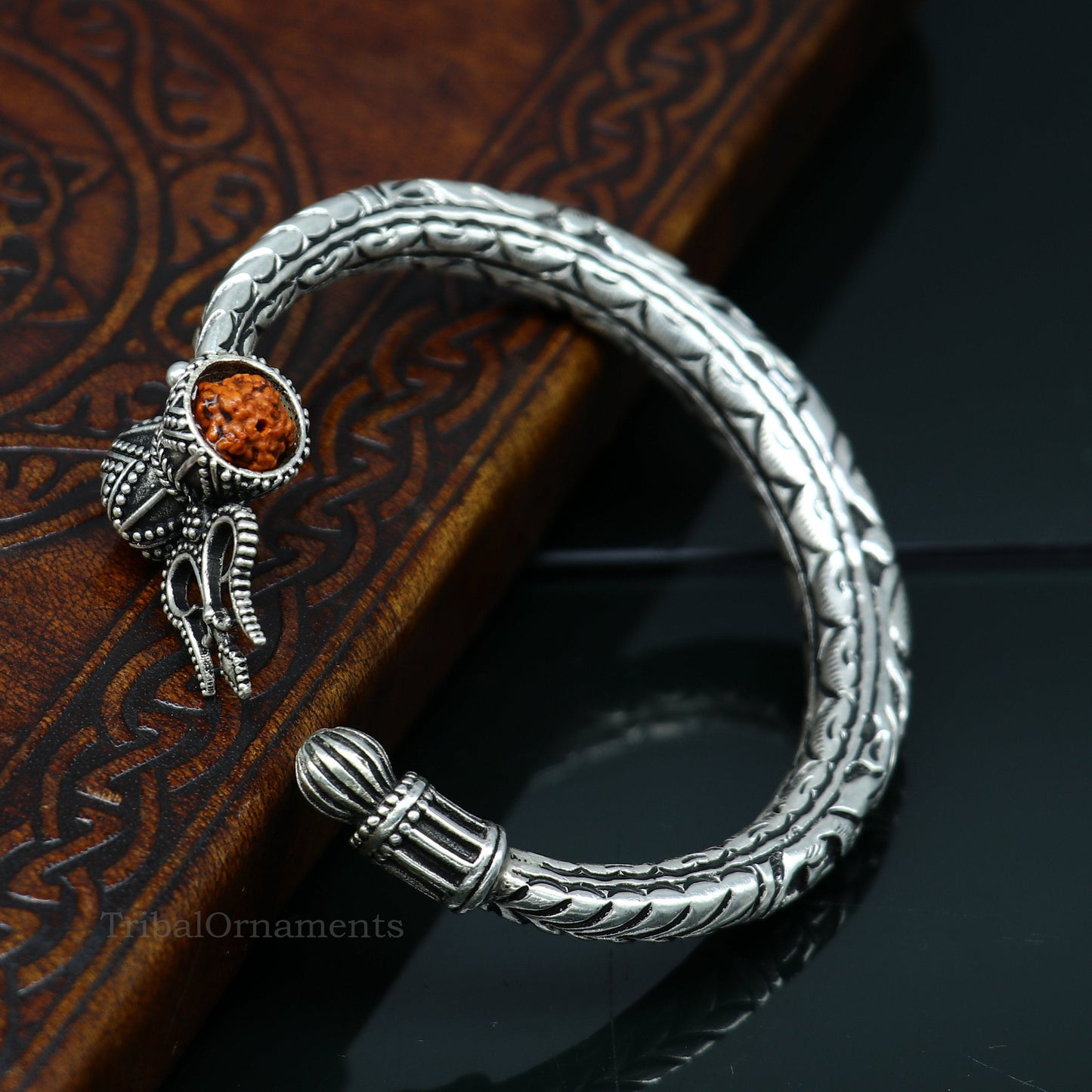 925 sterling silver customized Shiva trident stunning bangle men's bracelet, excellent Nakshi work men's gifting jewelry from India nssk392 - TRIBAL ORNAMENTS