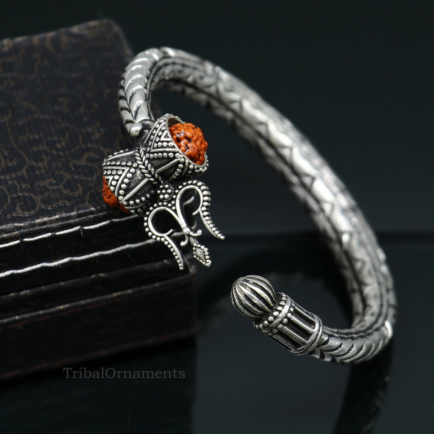 925 sterling silver customized Shiva trident stunning bangle men's bracelet, excellent Nakshi work men's gifting jewelry from India nssk392 - TRIBAL ORNAMENTS