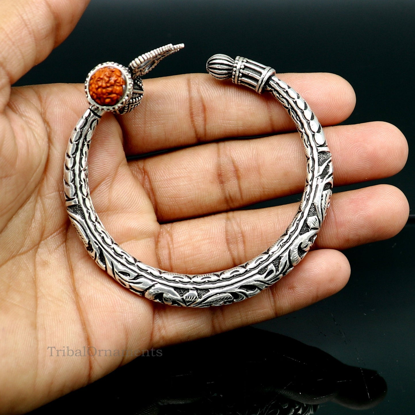 925 sterling silver customized Shiva trident stunning bangle men's bracelet, excellent Nakshi work men's gifting jewelry from India nssk392 - TRIBAL ORNAMENTS