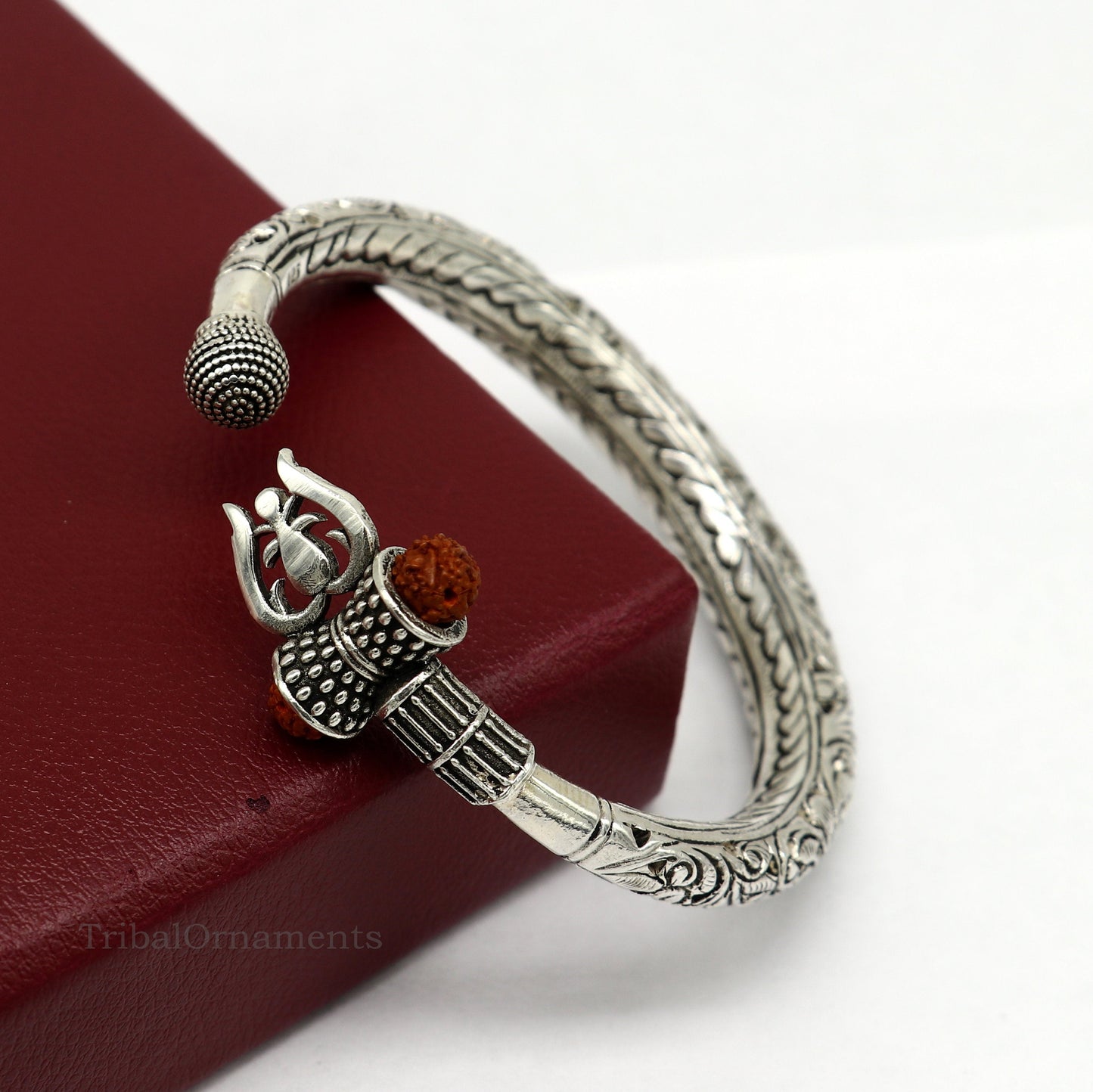 925 sterling silver customized Shiva trident trishul bangle men's bracelet, kandrai or Nakshi work men's gifting jewelry from India nssk387 - TRIBAL ORNAMENTS