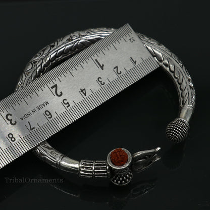 925 sterling silver customized Shiva trident trishul bangle men's bracelet, kandrai or Nakshi work men's gifting jewelry from India nssk387 - TRIBAL ORNAMENTS