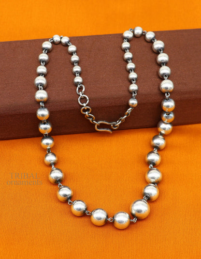 Sterling silver beaded necklace by Tribal Ornaments, stylish tribal jewelry set perfect for brides or wedding anniversary gifts.