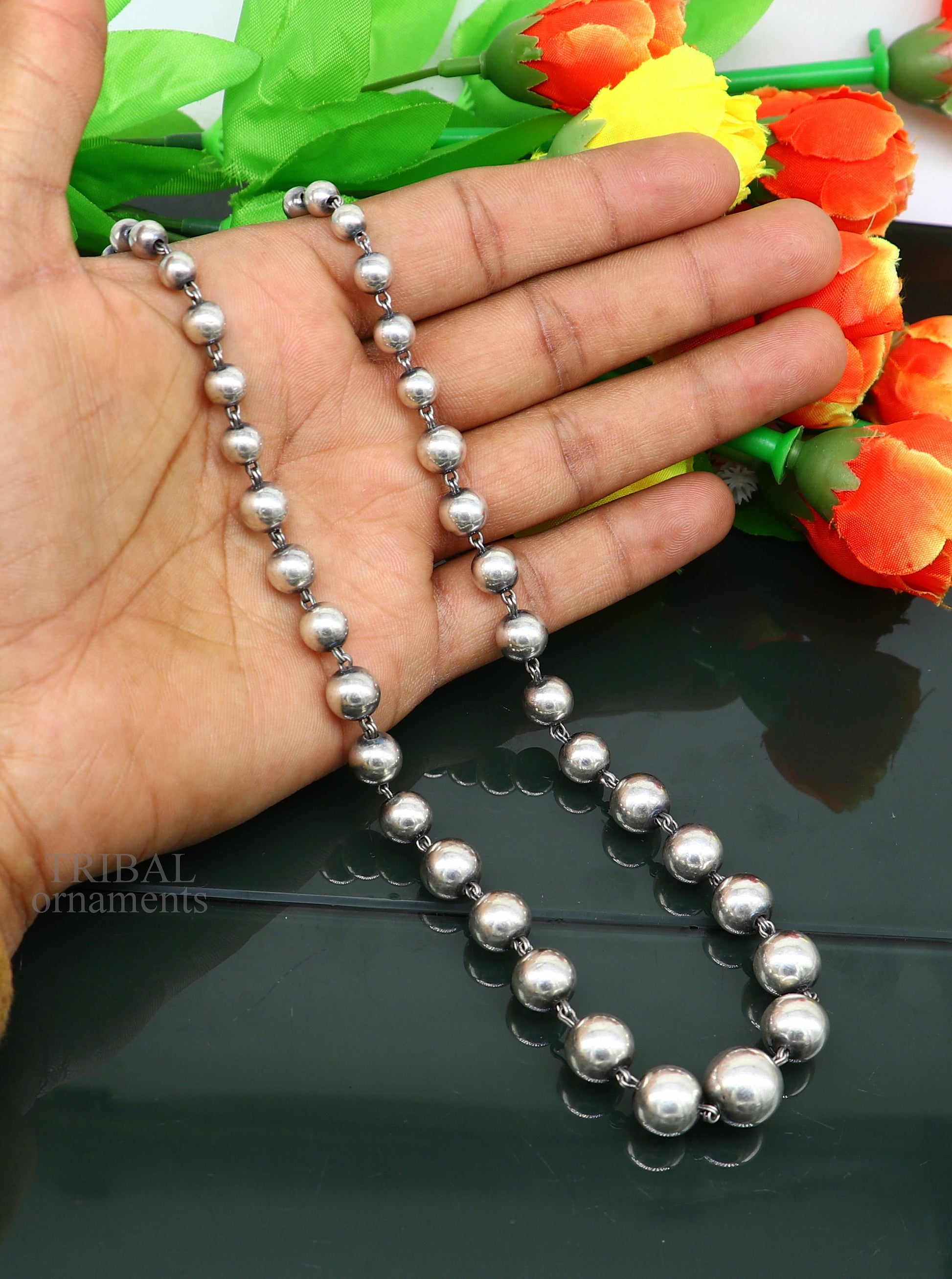 925 sterling silver customized stylish beaded necklace, excellent brides gifting wedding anniversary necklace tribal jewelry set293 - TRIBAL ORNAMENTS