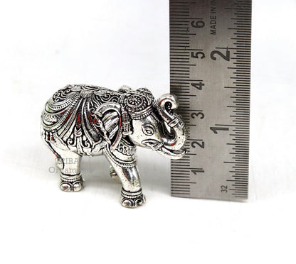 Sterling silver handmade design customized upper trunk Elephant statue, puja article figurine, home décor Diwali puja gift art539 - TRIBAL ORNAMENTS