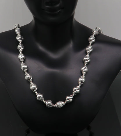 Sterling silver vintage beaded necklace by TRIBAL ORNAMENTS, stylish wedding jewelry, custom design, trendy choker for brides.