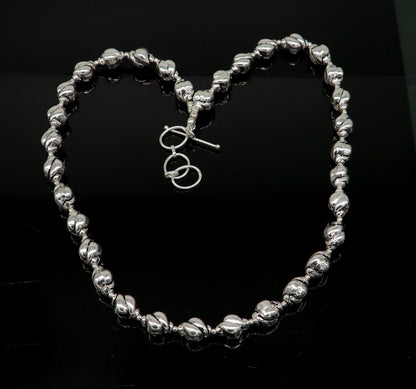 Sterling silver vintage beaded necklace by TRIBAL ORNAMENTS, stylish wedding jewelry, customized design, trendy choker for brides.