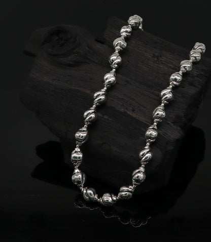 Sterling silver vintage beaded necklace by TRIBAL ORNAMENTS, stylish wedding brides jewelry, custom choker necklace design.