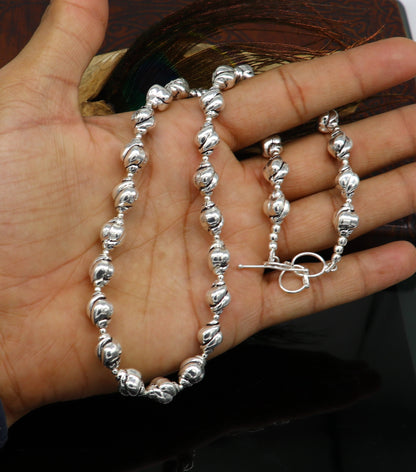 Sterling silver vintage beaded necklace by TRIBAL ORNAMENTS, stylish wedding jewelry, custom design choker for brides.