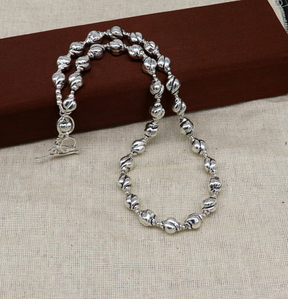 Sterling silver vintage beaded necklace by TRIBAL ORNAMENTS, stylish wedding brides jewelry, customized choker necklace.