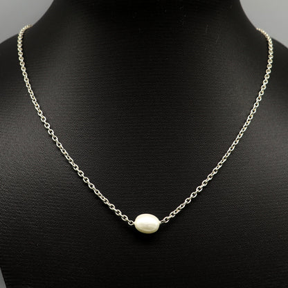 925 sterling silver custom chain necklace with a tiny pearl pendant, elegant tribal jewelry by Tribal Ornaments.