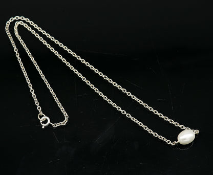 925 sterling silver custom chain necklace with pearl pendant, elegant tribal jewelry by TRIBAL ORNAMENTS.