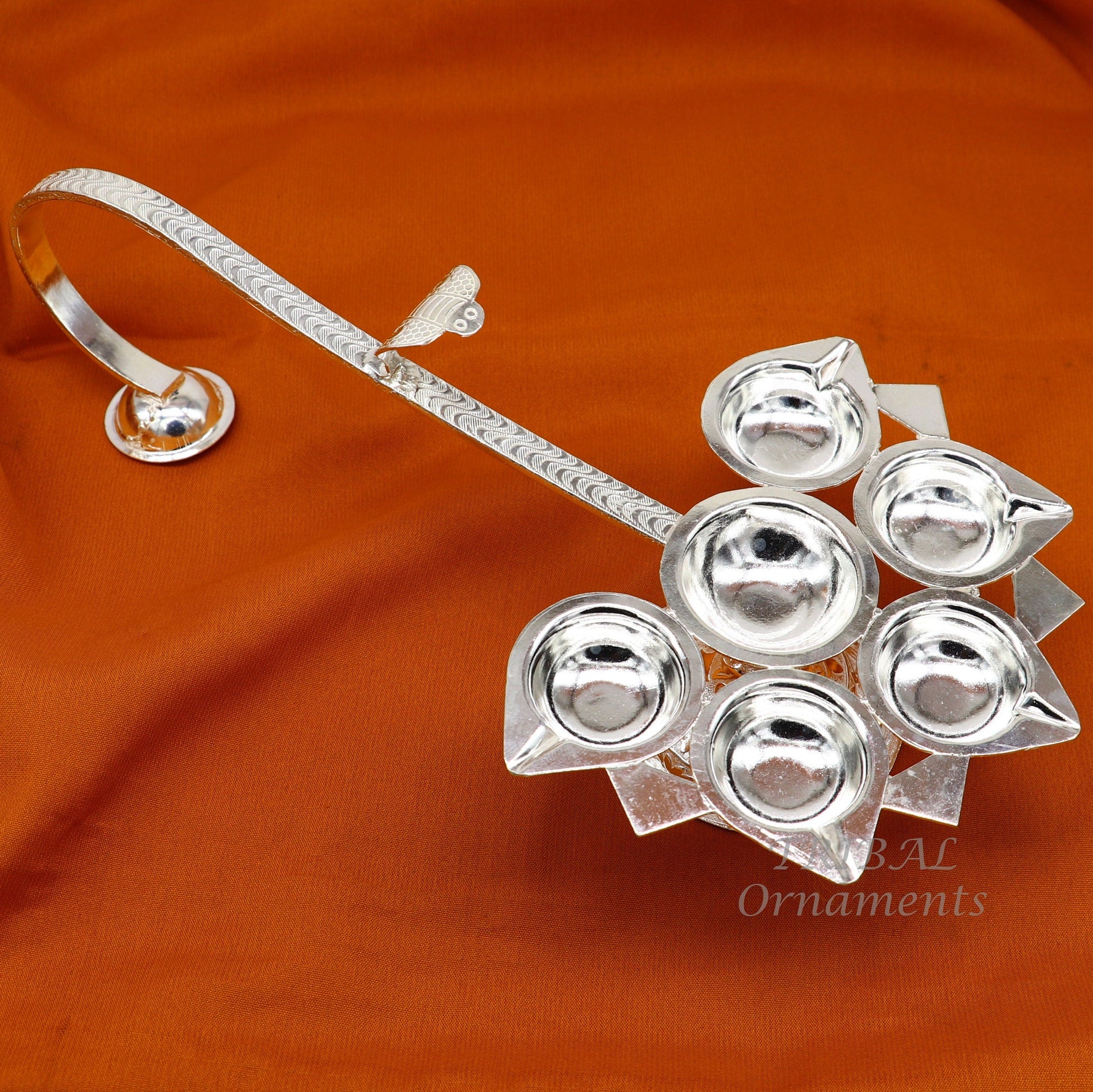 925 Sterling silver handmade amazing design home temple Arti lamp, amazing handcrafting work home Temple oil lamp aarti diwali puja SU831 - TRIBAL ORNAMENTS