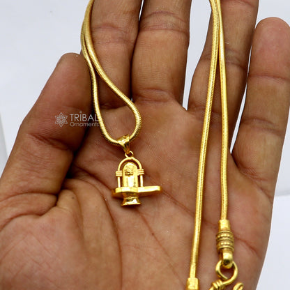 925 sterling silver Lord Shiva Lingam pendant with gold polish, unisex Hindu idol jewelry, ideal for gifting or everyday wear.