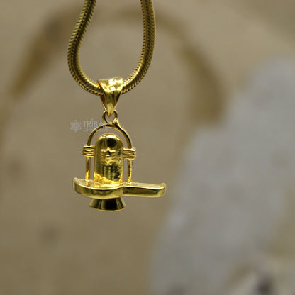 Sterling silver Lord Shiva lingam pendant with gold polish, Hindu religious jewelry, unisex locket, Tribal Ornaments design.