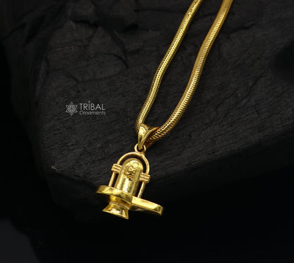 925 sterling silver Lord Shiva Lingam pendant with gold polish, Hindu divine idol, unisex jewelry locket, tribal ornament design