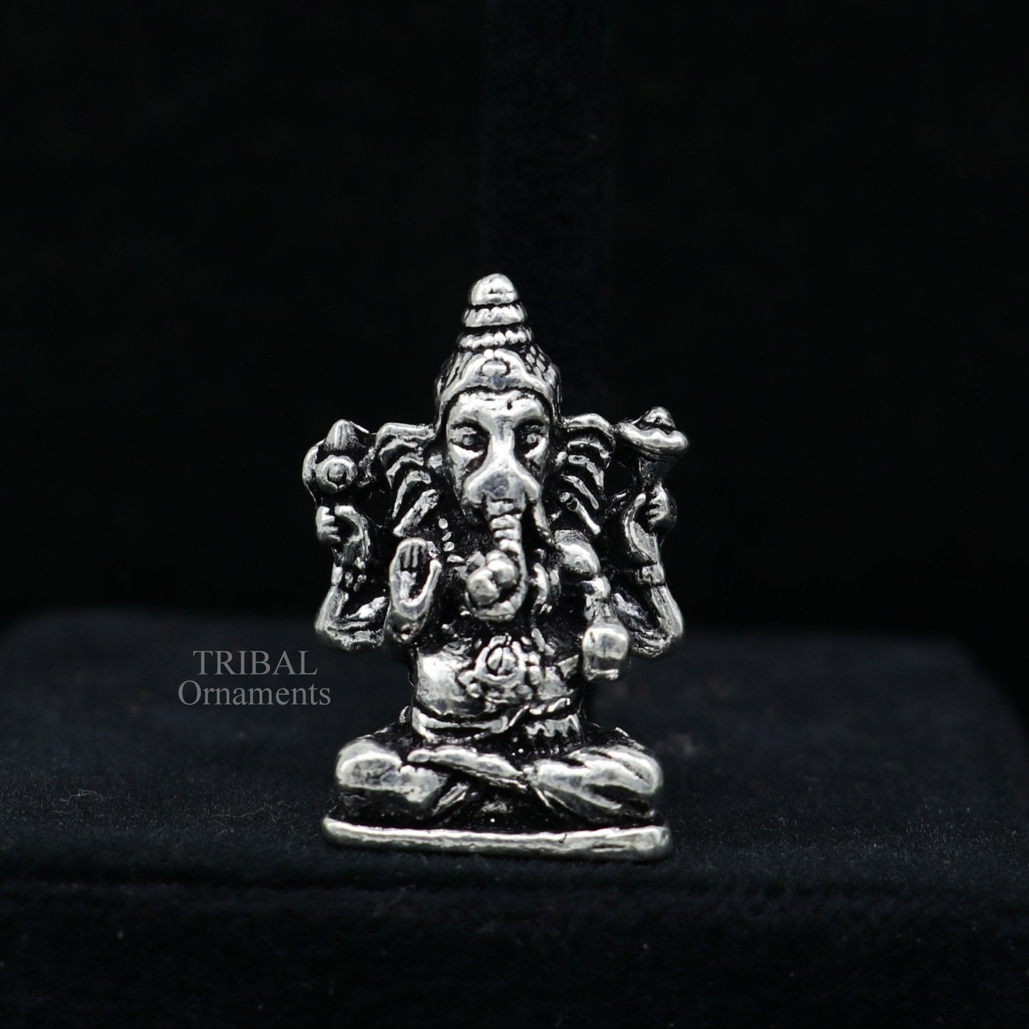 925 Sterling silver Divine lord Ganesha statue art, best puja figurine for home temple for wealth and prosperity gift art art524 - TRIBAL ORNAMENTS
