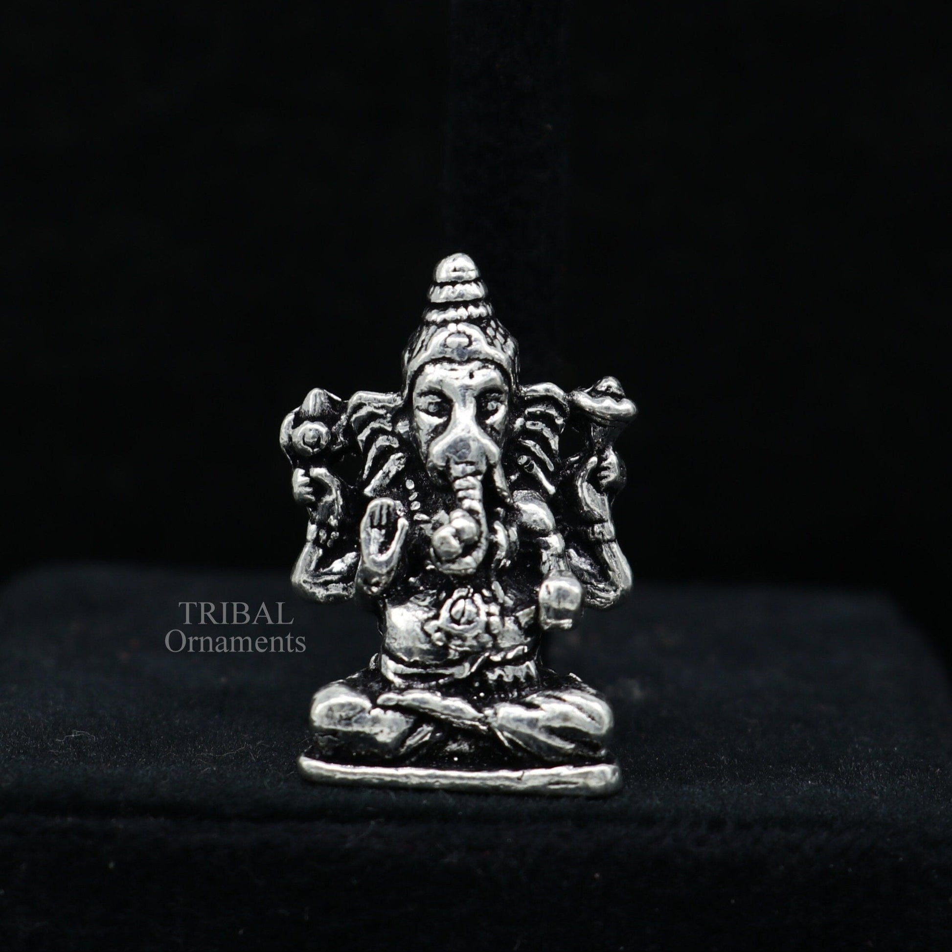 925 Sterling silver Divine lord Ganesha statue art, best puja figurine for home temple for wealth and prosperity gift art art524 - TRIBAL ORNAMENTS