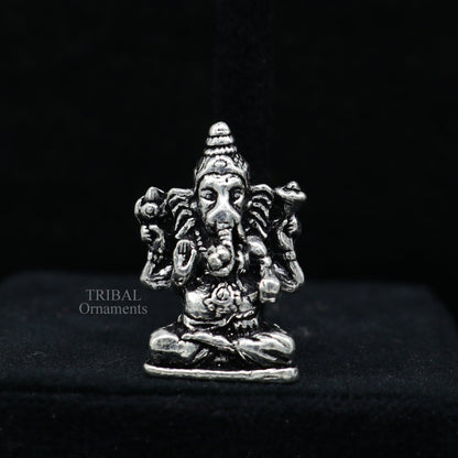 925 Sterling silver Divine lord Ganesha statue art, best puja figurine for home temple for wealth and prosperity gift art art524 - TRIBAL ORNAMENTS