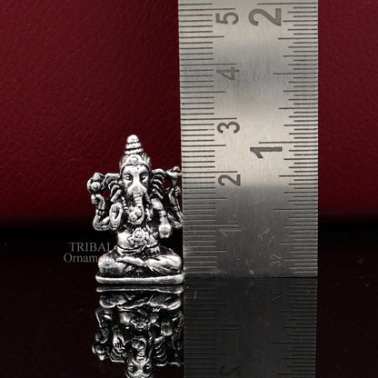 925 Sterling silver Divine lord Ganesha statue art, best puja figurine for home temple for wealth and prosperity gift art art524 - TRIBAL ORNAMENTS