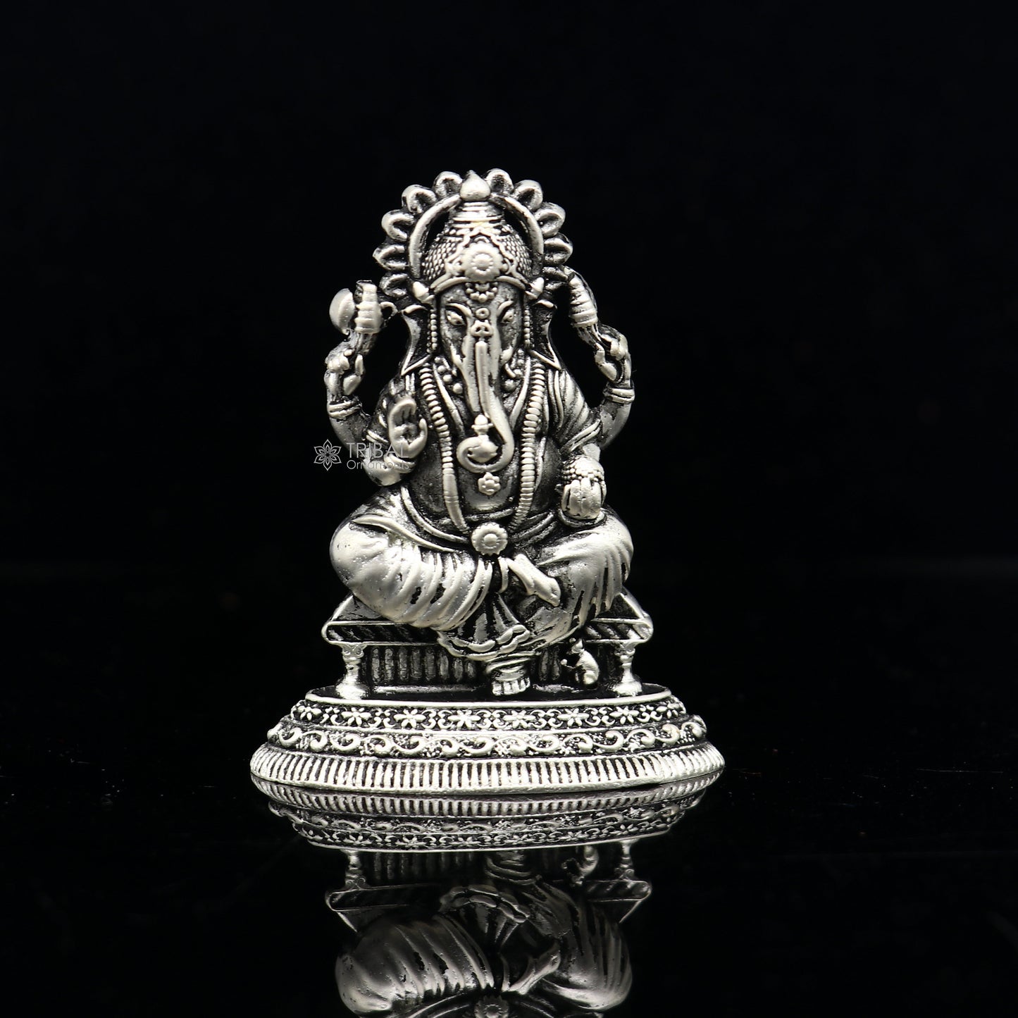 925 Sterling silver Divine lord idol Ganesha statue art, best puja figurine for home temple for wealth and prosperity art729 - TRIBAL ORNAMENTS