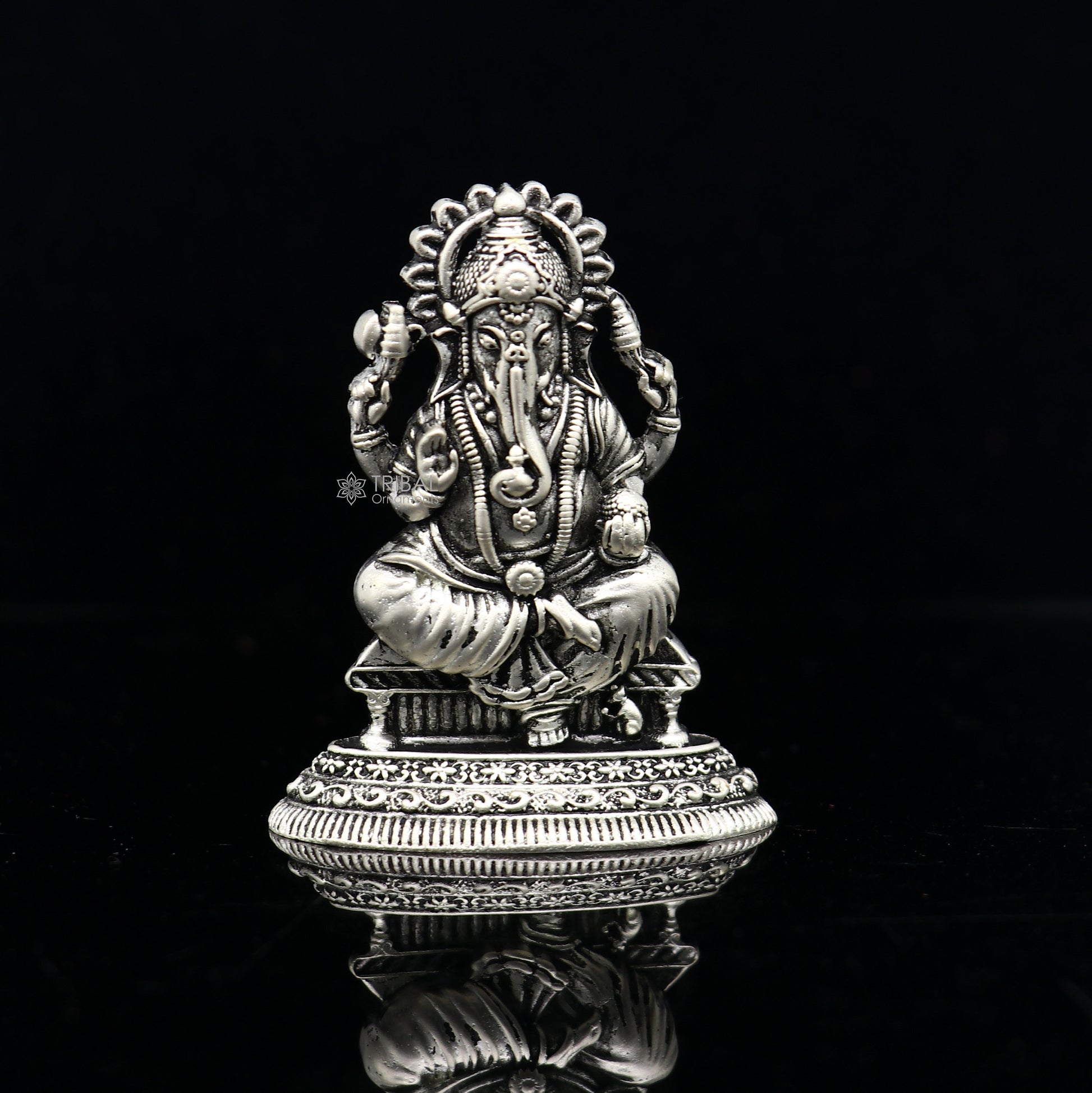 925 Sterling silver Divine lord idol Ganesha statue art, best puja figurine for home temple for wealth and prosperity art729 - TRIBAL ORNAMENTS