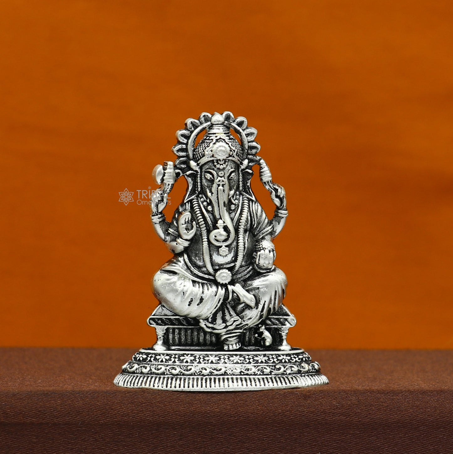 925 Sterling silver Divine lord idol Ganesha statue art, best puja figurine for home temple for wealth and prosperity art729 - TRIBAL ORNAMENTS