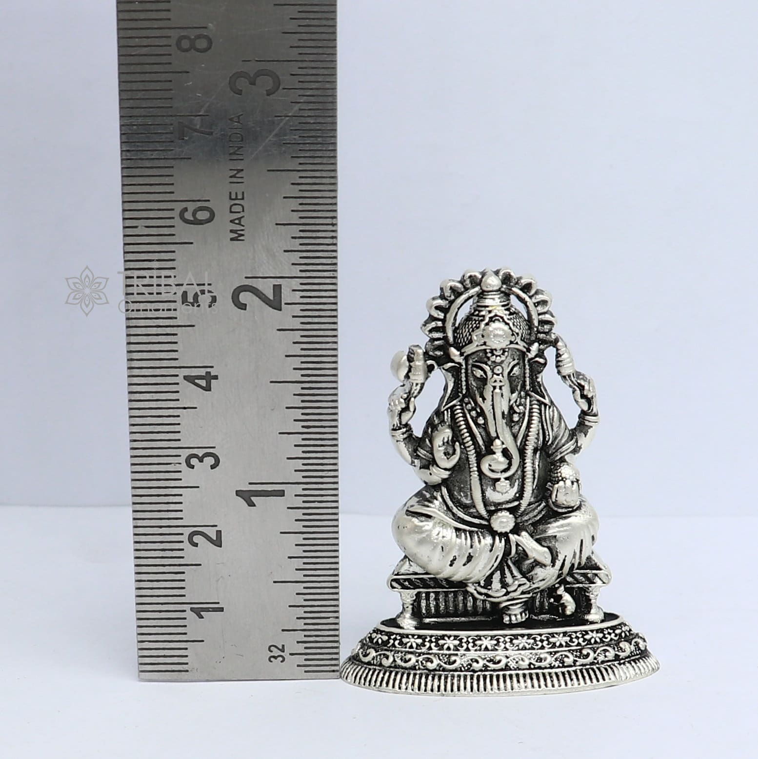925 Sterling silver Divine lord idol Ganesha statue art, best puja figurine for home temple for wealth and prosperity art729 - TRIBAL ORNAMENTS