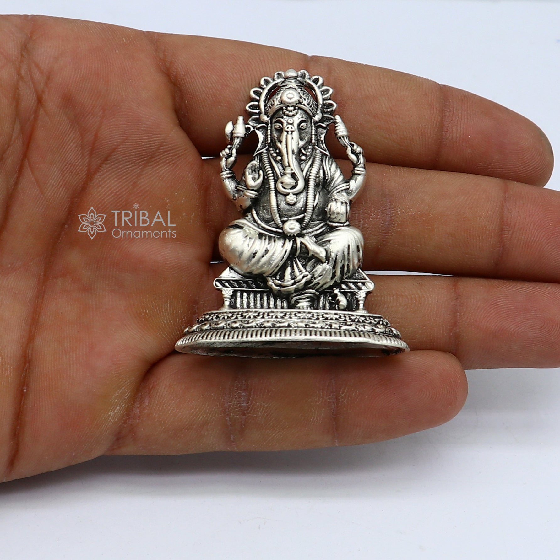 925 Sterling silver Divine lord idol Ganesha statue art, best puja figurine for home temple for wealth and prosperity art729 - TRIBAL ORNAMENTS