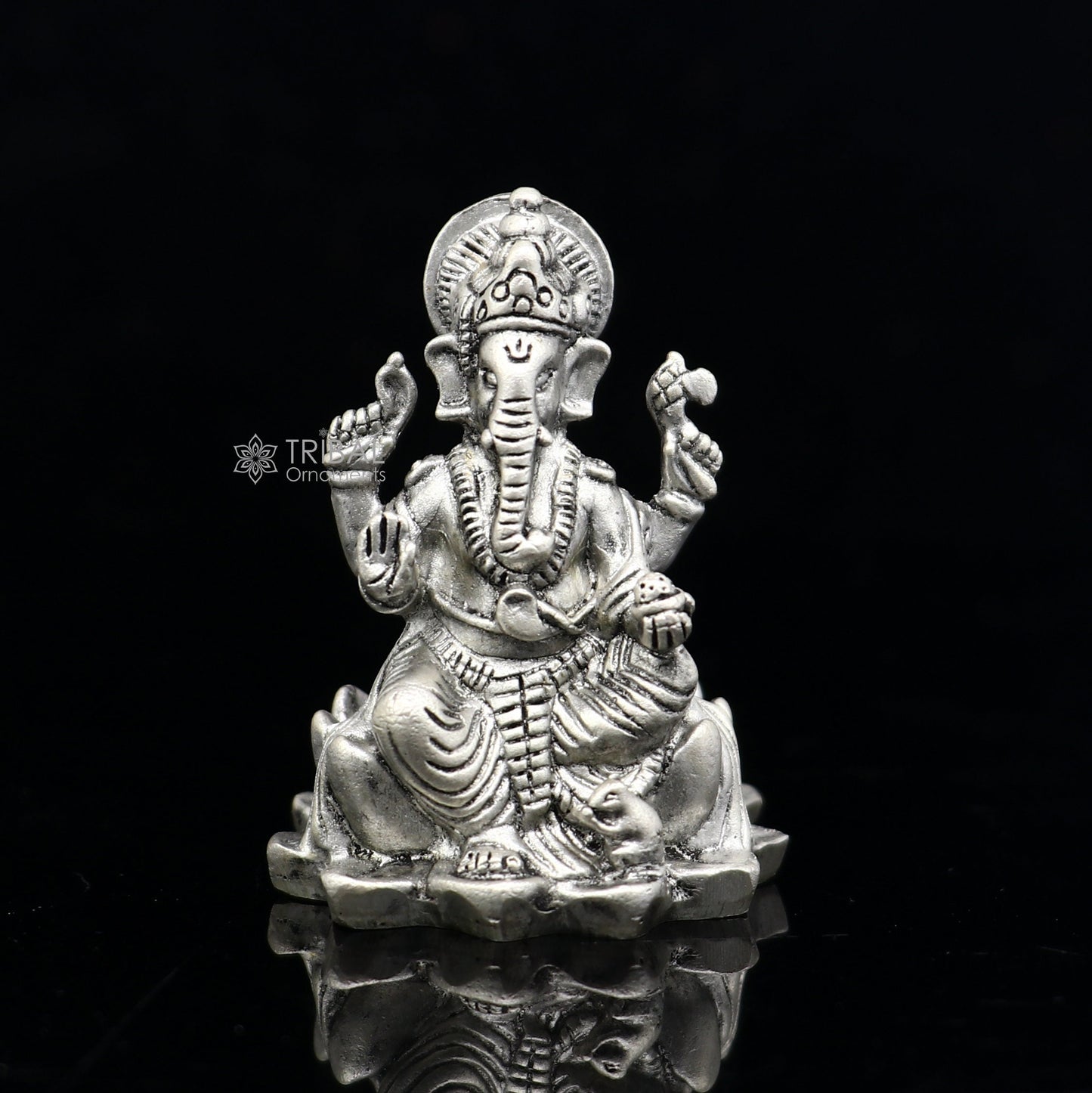 925 Sterling silver Divine lord idol Ganesha statue art, best puja figurine for home temple for wealth and prosperity art730 - TRIBAL ORNAMENTS