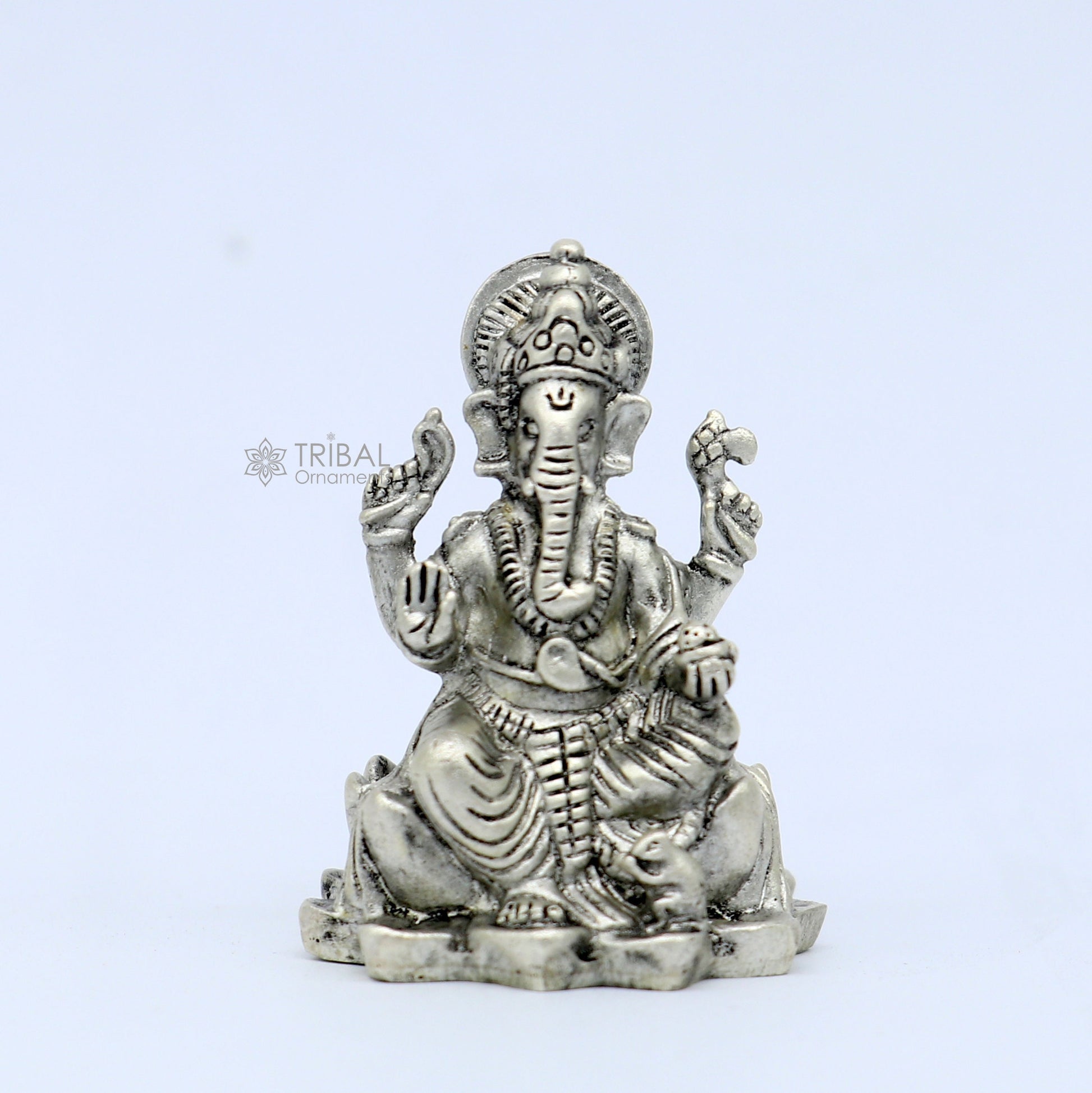 925 Sterling silver Divine lord idol Ganesha statue art, best puja figurine for home temple for wealth and prosperity art730 - TRIBAL ORNAMENTS